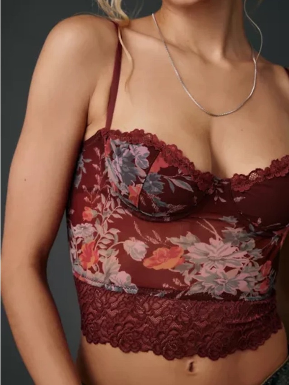 NWT Out From Under Urban Outfitters Floral Lace-Trim Mesh Corset Top medium